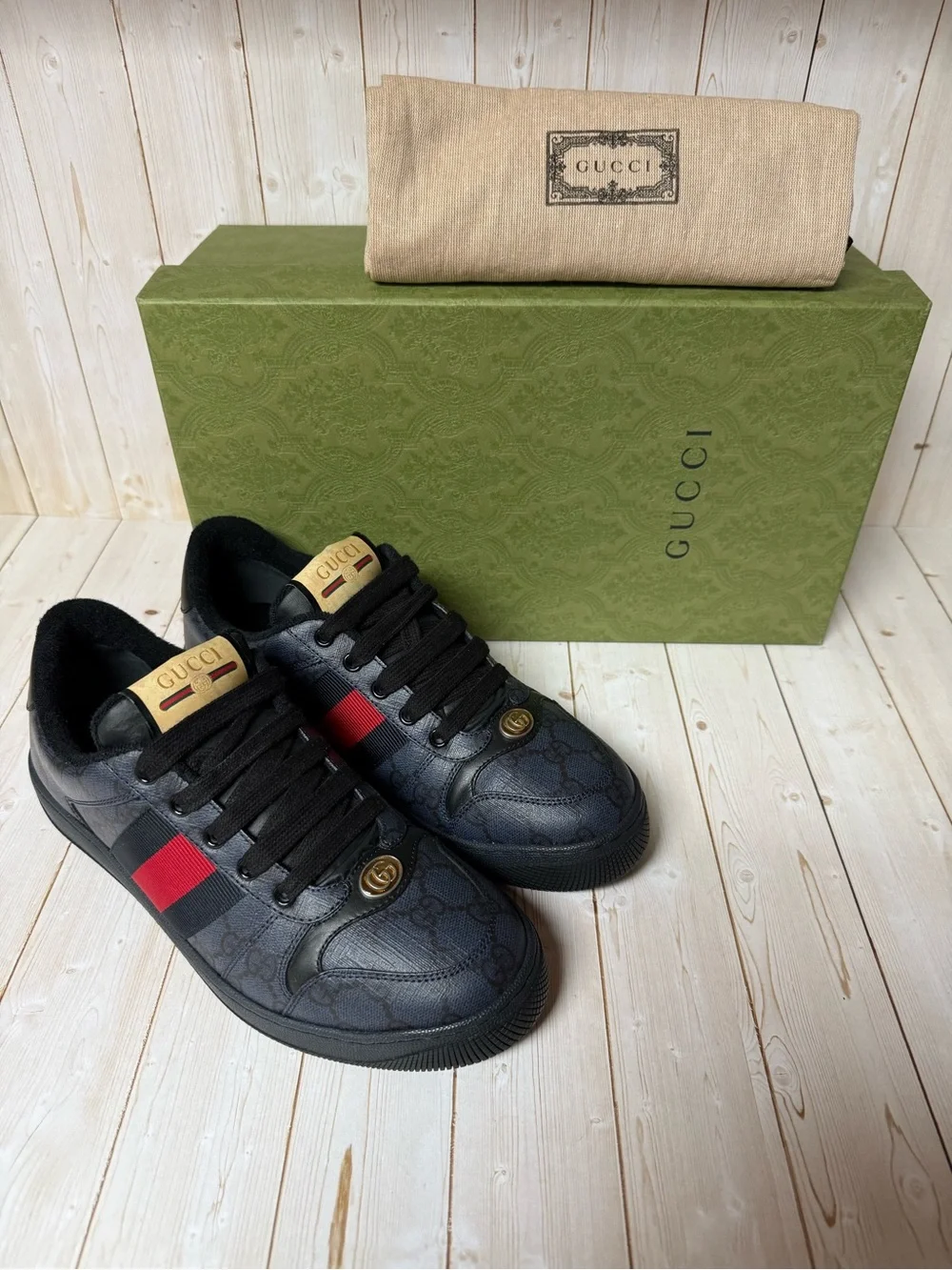 Gucci GG Monogram Screener Lace Up Sneaker Blue/Dark Blue Sz 6G / 6.5US